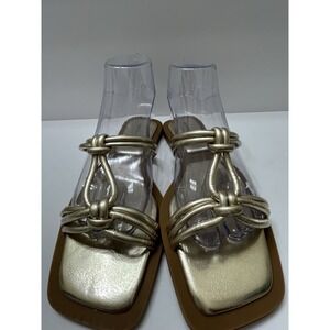 AZALEA WANG Gold Knotted Strappy Flat Sandals Synthetic Women's Casual Shoes 9
